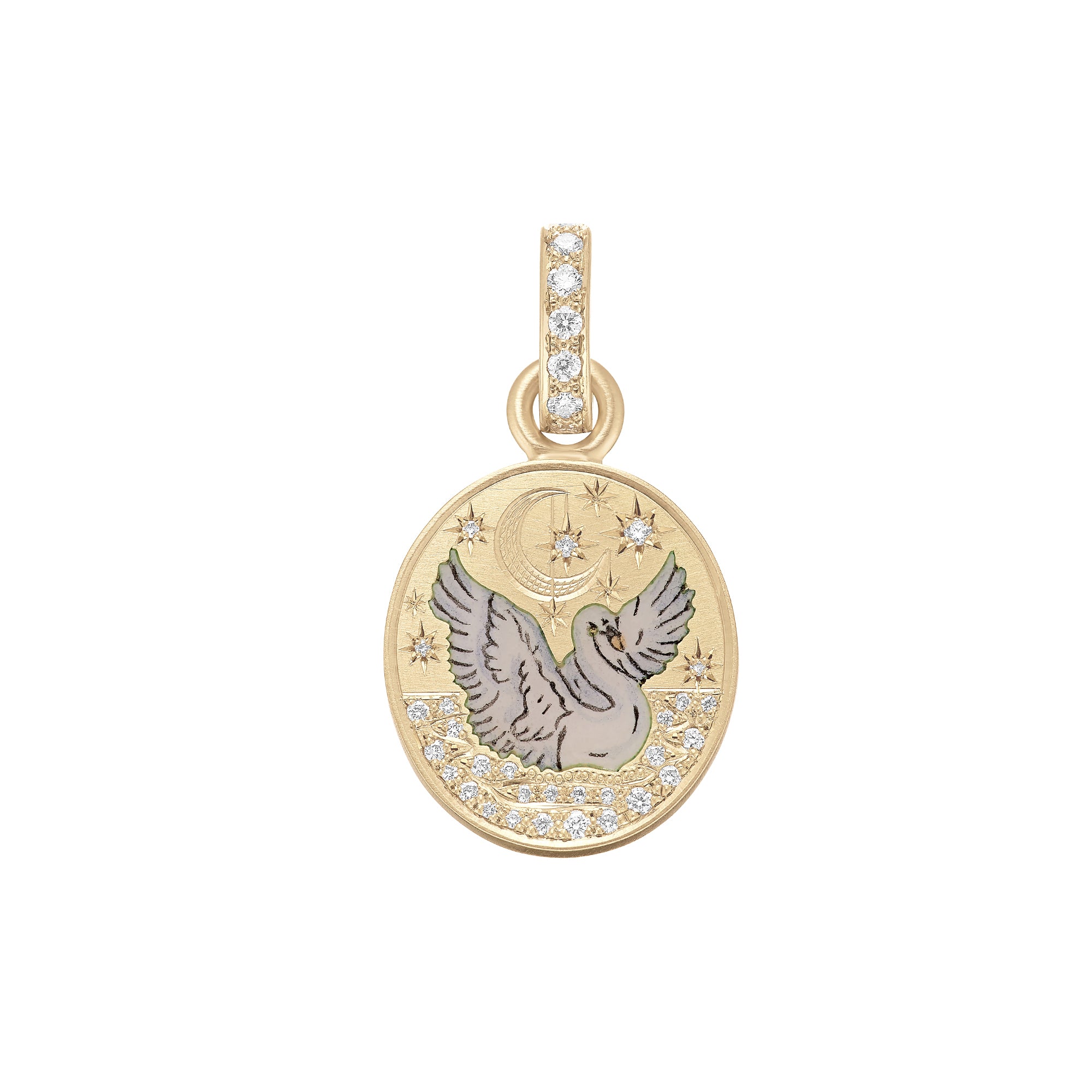 Diamond and Champleve Enamel Swan Lake Pendant Necklace