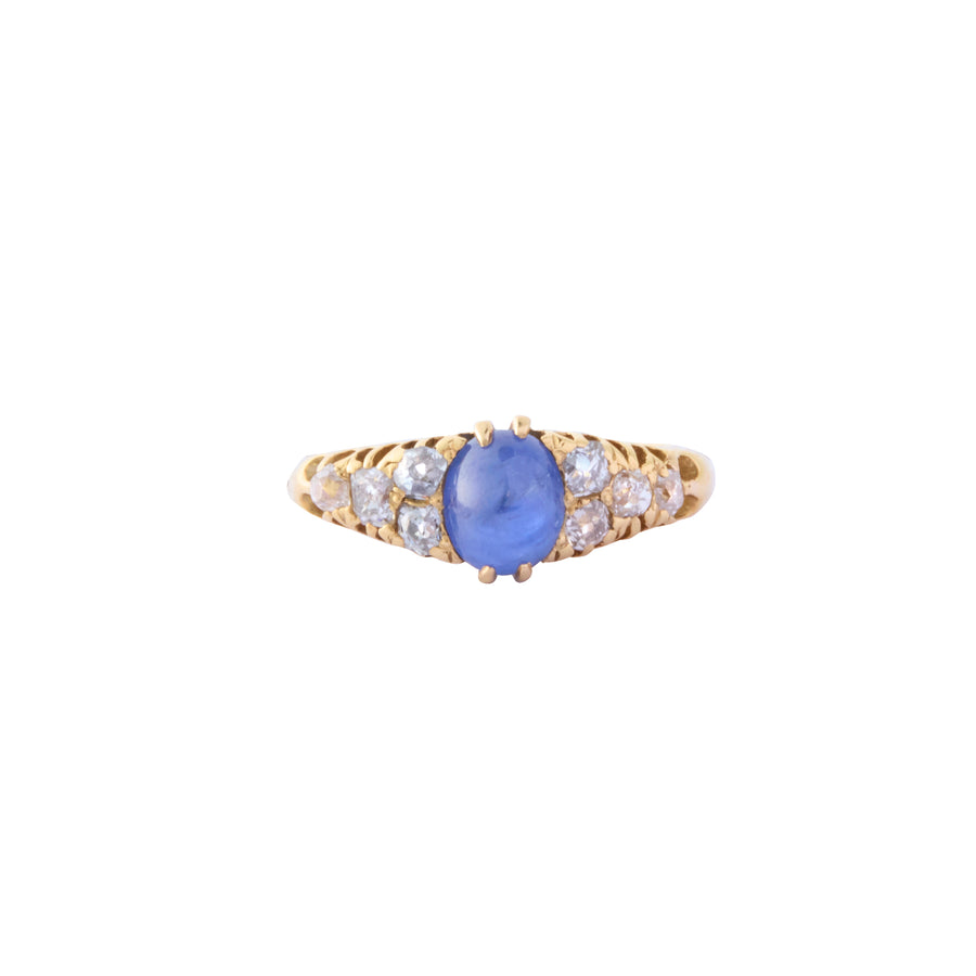 Old Mine Cut Ring - Diamond and Blue Sapphire