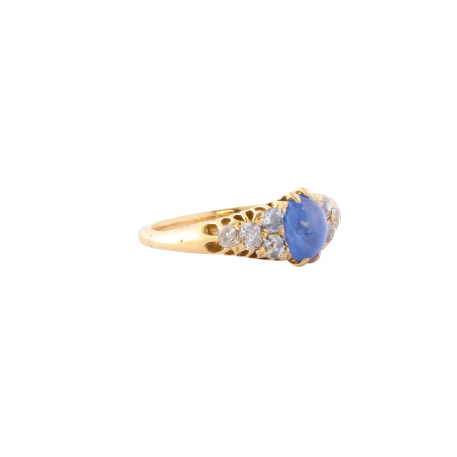 Old Mine Cut Ring - Diamond and Blue Sapphire