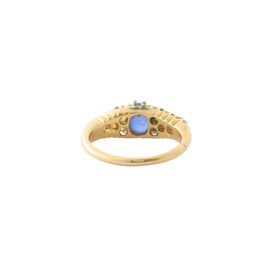 Old Mine Cut Ring - Diamond and Blue Sapphire