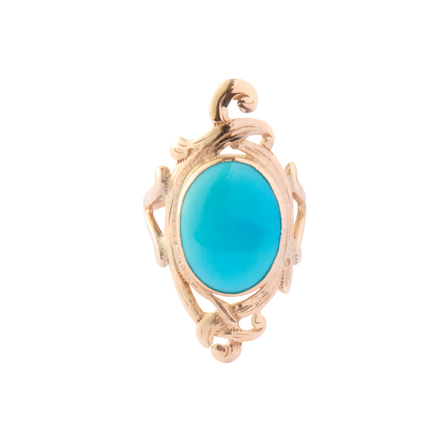 Long Oval Turquoise Art Nouveau Ring