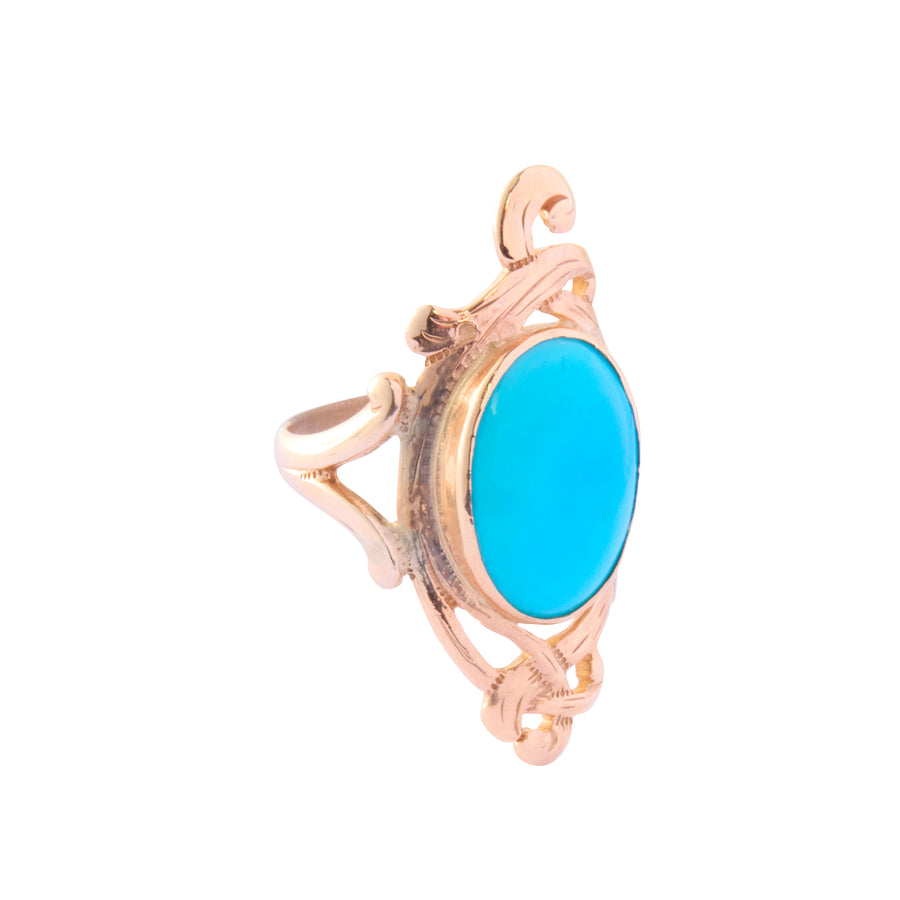 Long Oval Turquoise Art Nouveau Ring