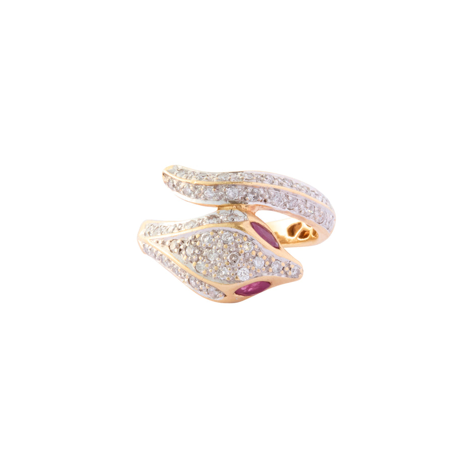 Eye Snake Ring - Diamond and Marquise Ruby