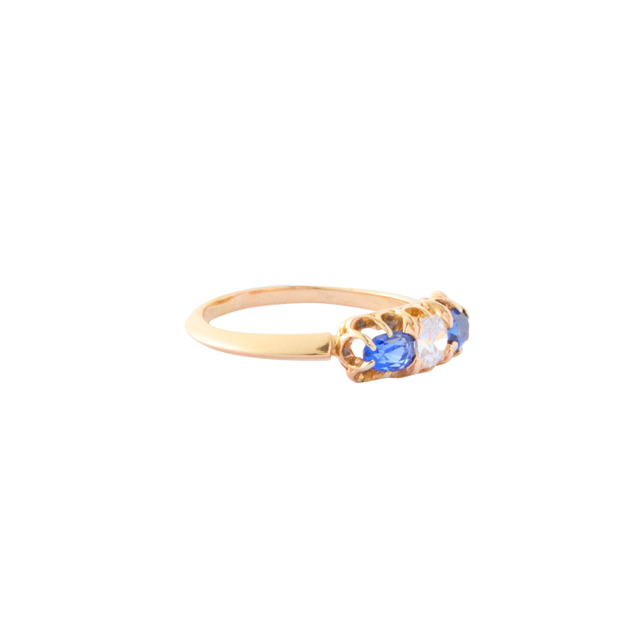 3 Stone Ring - Diamond and Blue Sapphire