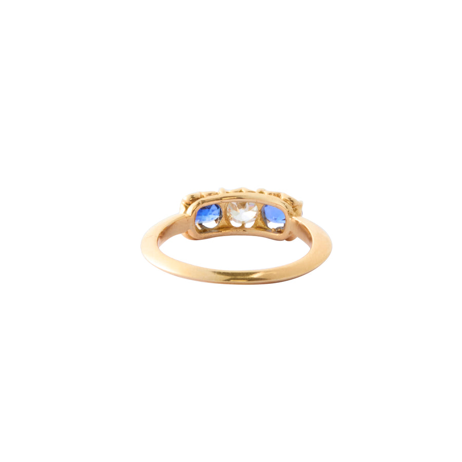 3 Stone Ring - Diamond and Blue Sapphire