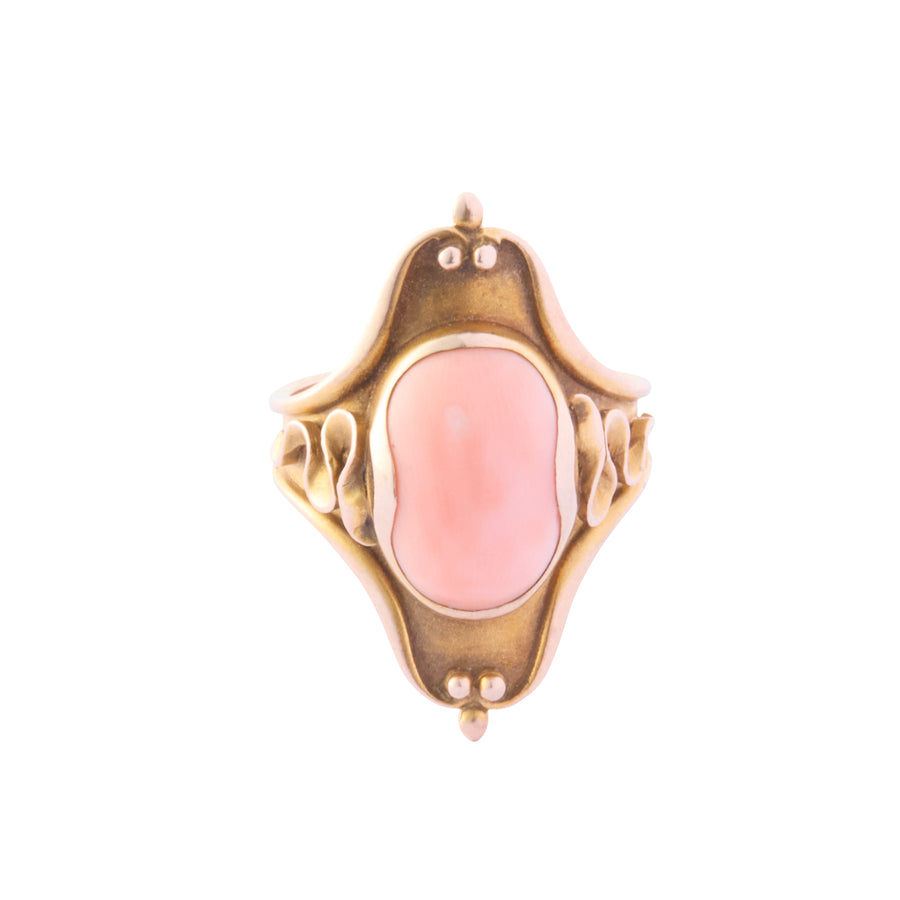 Oval Coral Cab Art Nouveau Ring