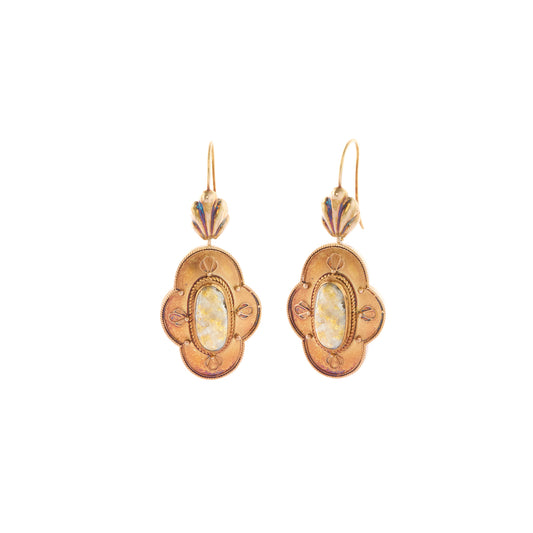 Gold Quartz Cab Earrings - Main Img