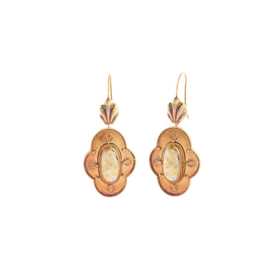 Gold Quartz Cab Earrings