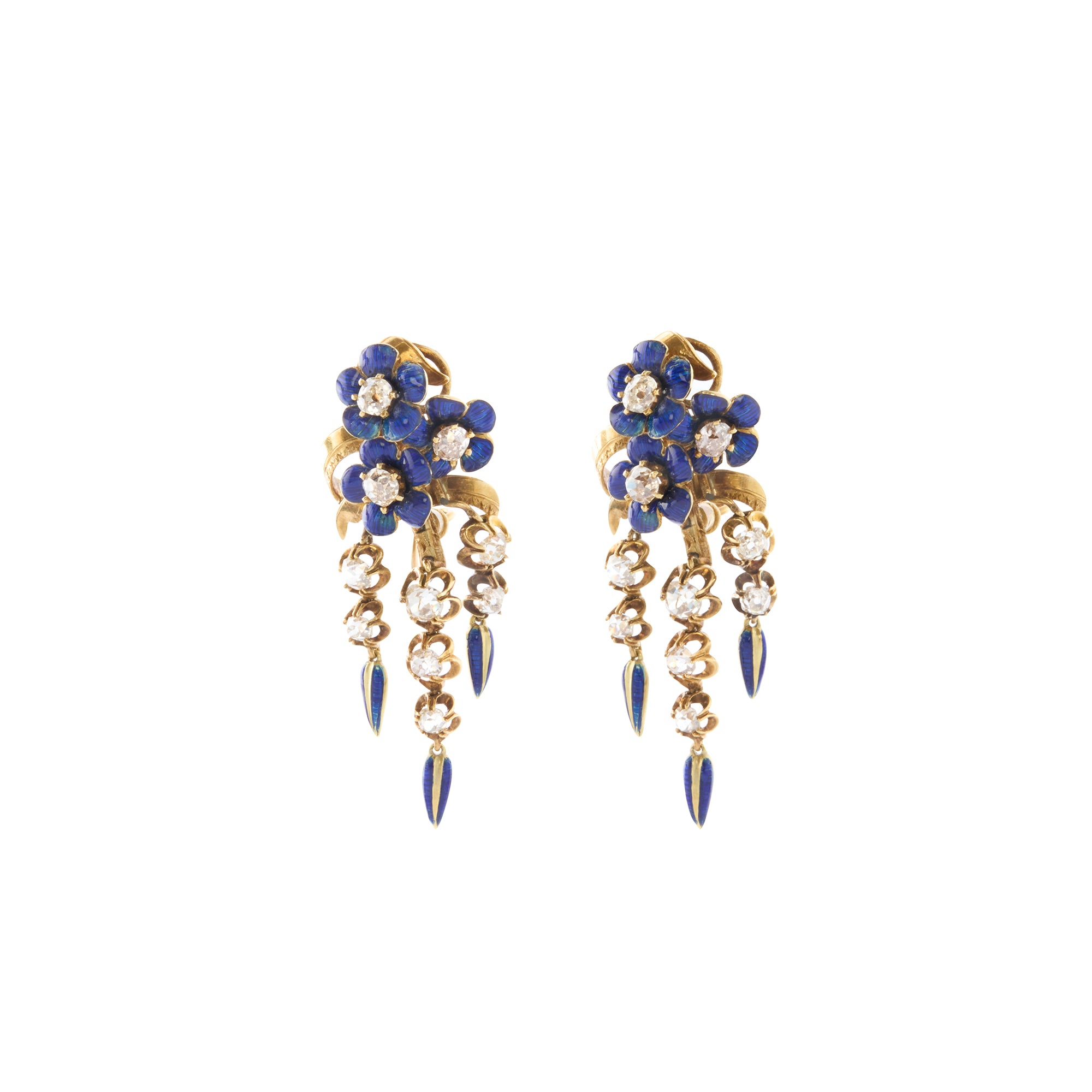 Floral Cluster - Blue Enamel and Diamond