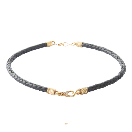Woven Leather Choker with Diamond Set Link