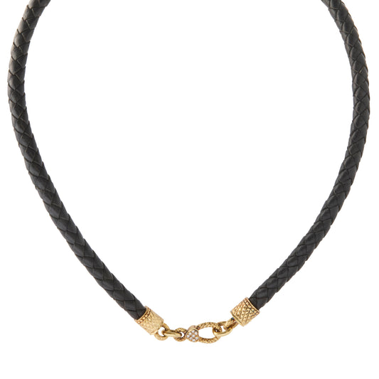 Woven Leather Choker with Diamond Set Link - Main Img