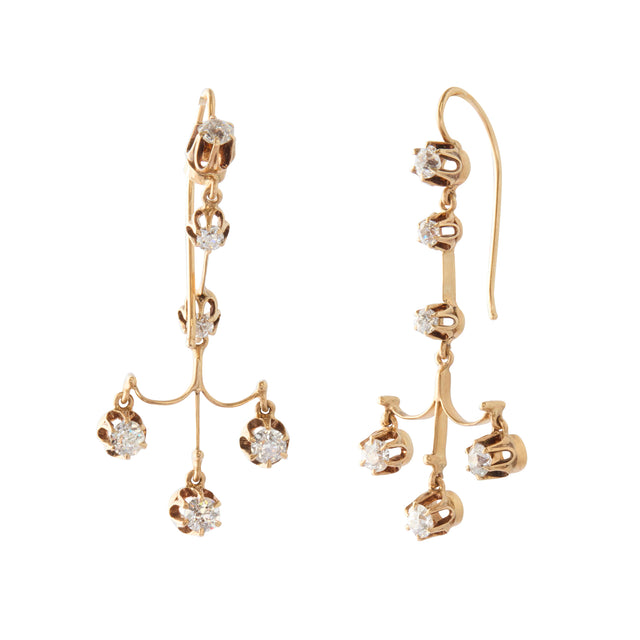 Diamond Triple Drop Chandelier Earrings