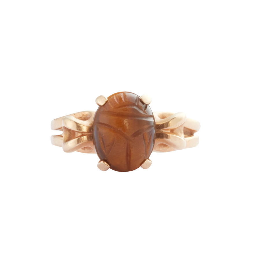 Antique & Vintage Jewelry Tiger Eye Scarab Ring , front view