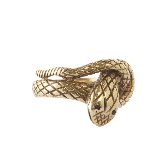Engraved Garnet Coiled Snake Ring