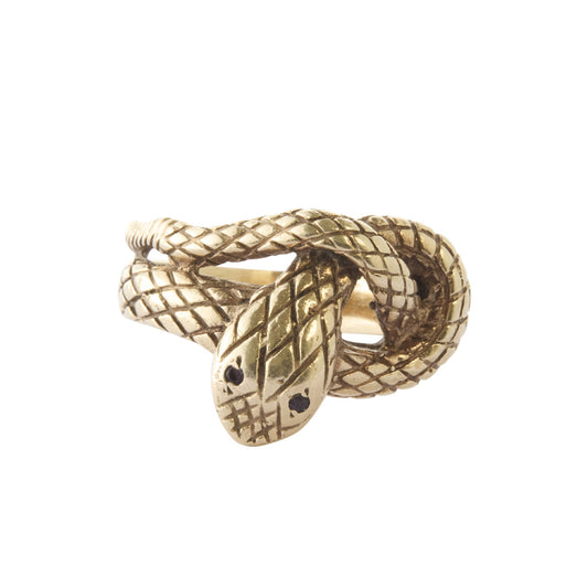 Engraved Garnet Coiled Snake Ring - Main Img