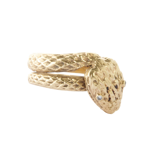 Engraved Diamond Coiled Snake Ring