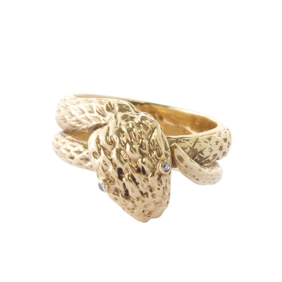 Antique & Vintage Jewelry Engraved Diamond Coiled Snake Ring - Rings - Broken English Jewelry front view