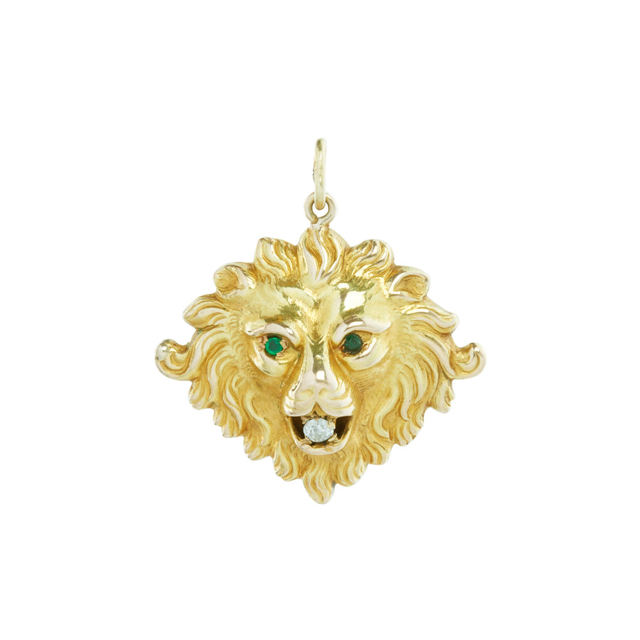 Antique & Vintage Jewelry Emerald and Diamond Lion Pendant - Charms & Pendants - Broken English Jewelry front view