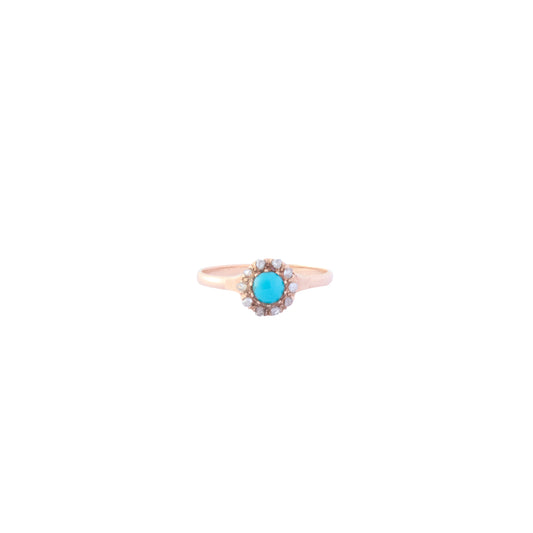 Cluster Ring - Turquoise and Rose Cut Diamond - Main Img