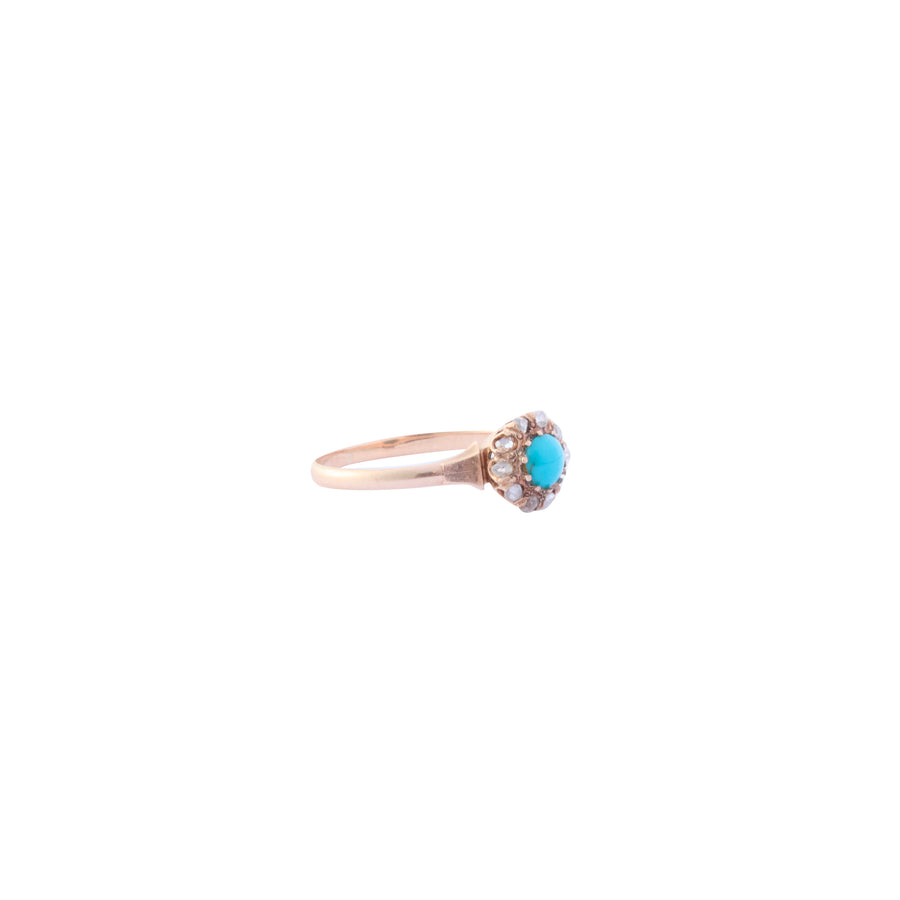 Cluster Ring - Turquoise and Rose Cut Diamond