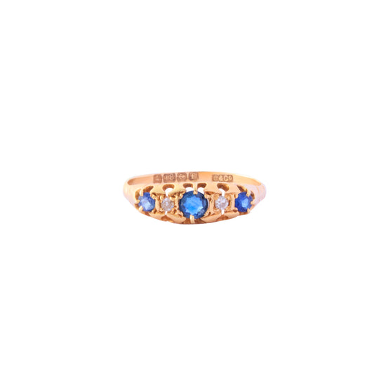 5 Stone Ring - Blue Sapphire and Diamond - Main Img