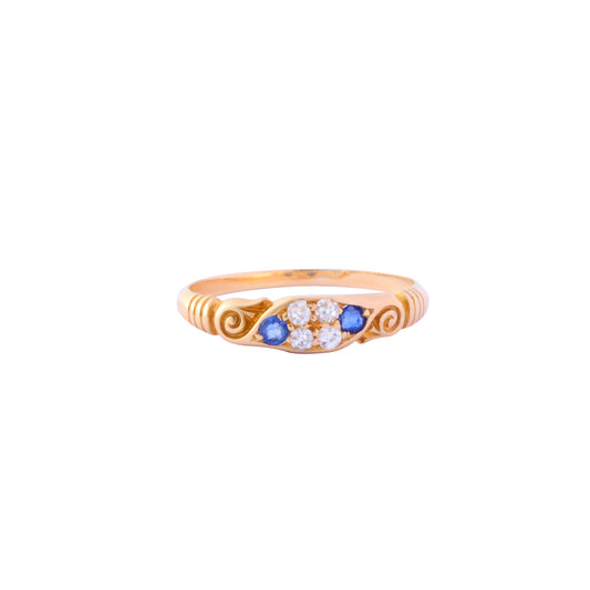 Scroll Ring - Blue Sapphire and Diamond - Main Img