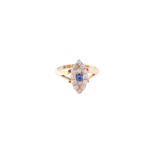 Old Mine Cut Diamond and Marquise Ring - Blue Sapphire - Main Img