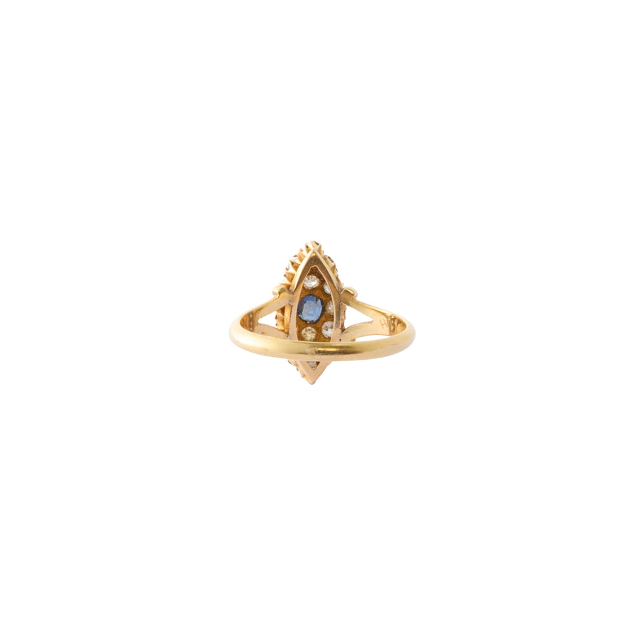 Old Mine Cut Diamond and Marquise Ring - Blue Sapphire