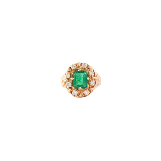 Floral Mount Ring - Emerald and Diamond - Main Img