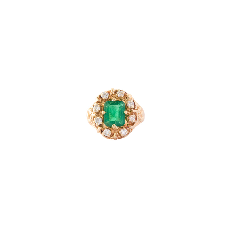 Floral Mount Ring - Emerald and Diamond