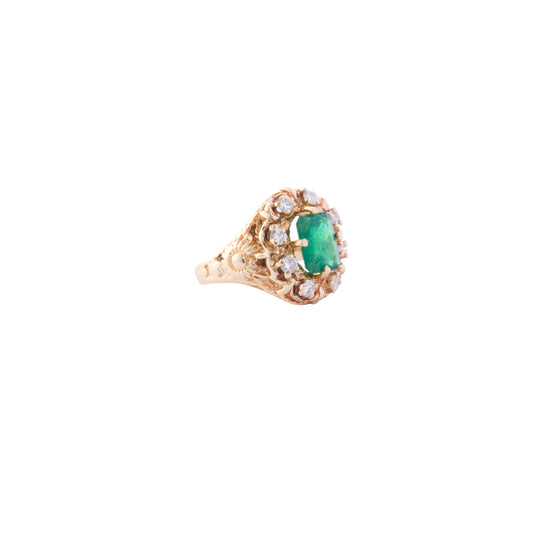 Floral Mount Ring - Emerald and Diamond