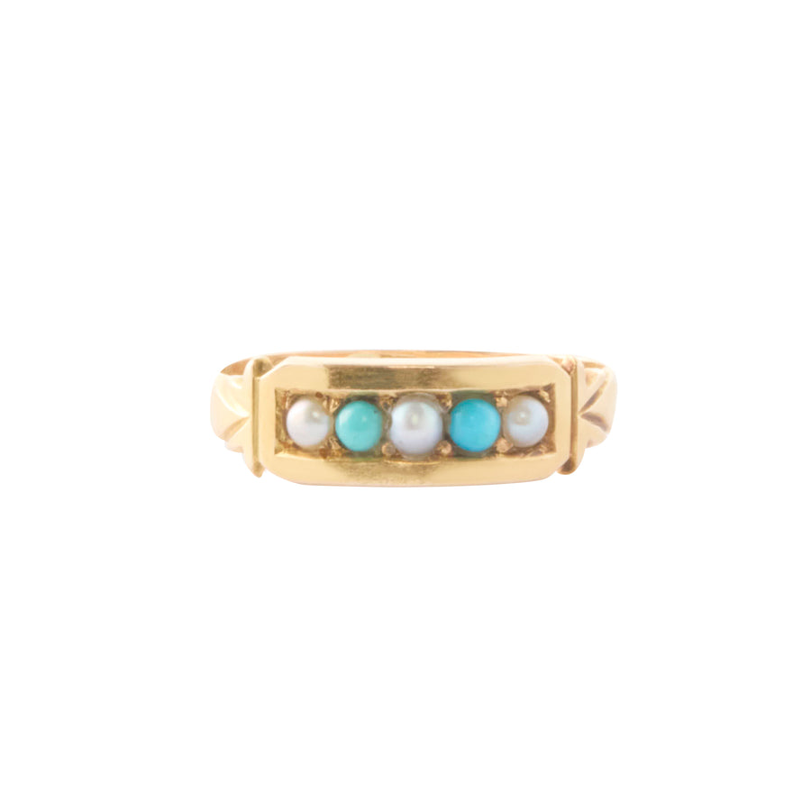 Alternating Pearl and Turquoise Ring