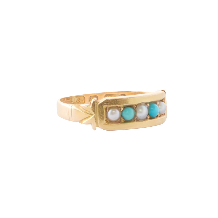 Alternating Pearl and Turquoise Ring