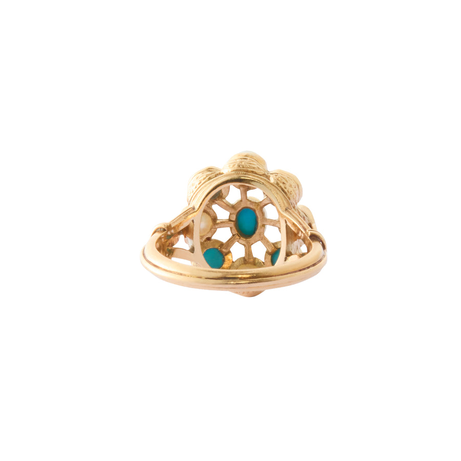 Cluster Ring - Engraved Turquoise and Pearl