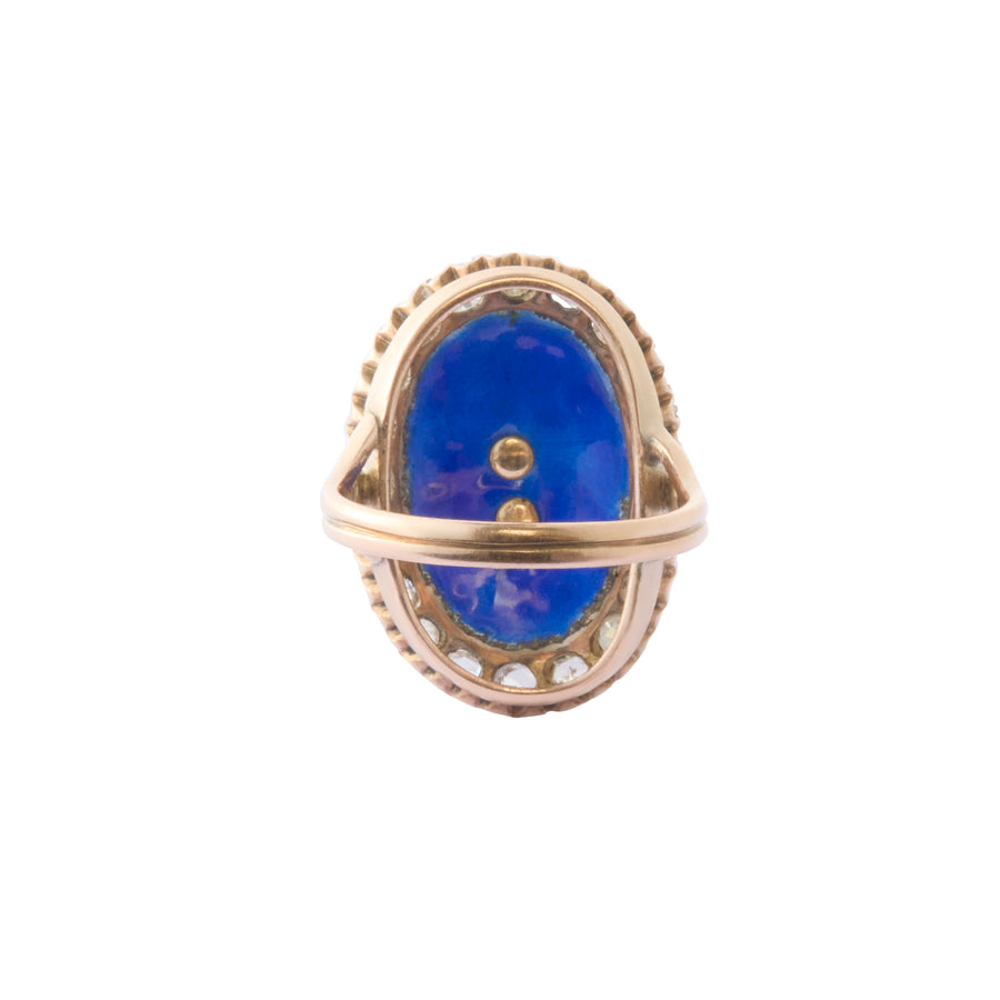 Diamond Flame Motif Oval Ring - Blue Enamel