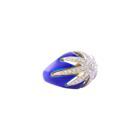 Bombe Star Ring - Diamond and Blue Enamel