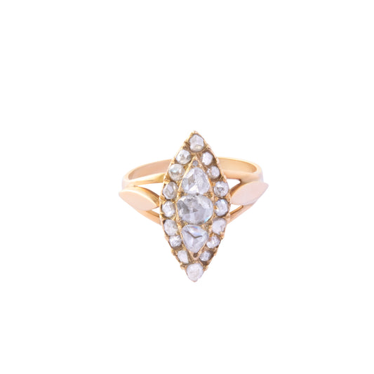 Split Shoulder Cluster Ring - Marquise and Rose Cut Diamond