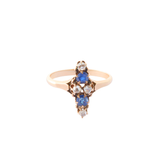 Navette Cluster Ring - Blue Sapphire and Diamond - Main Img