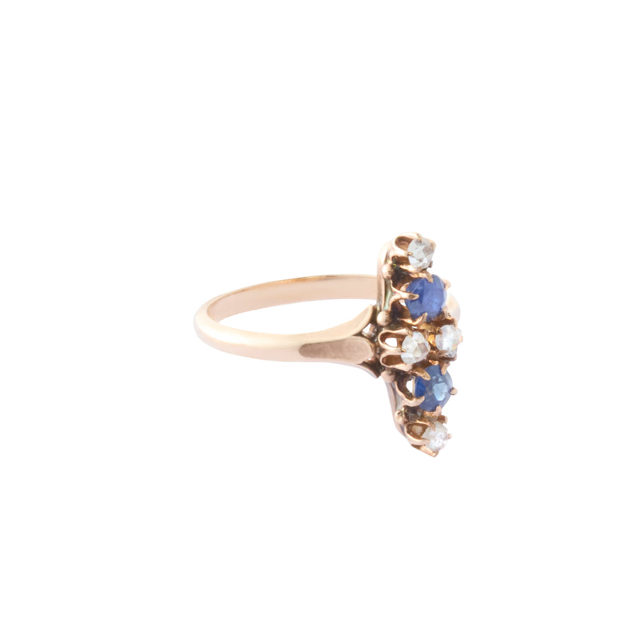 Navette Cluster Ring - Blue Sapphire and Diamond