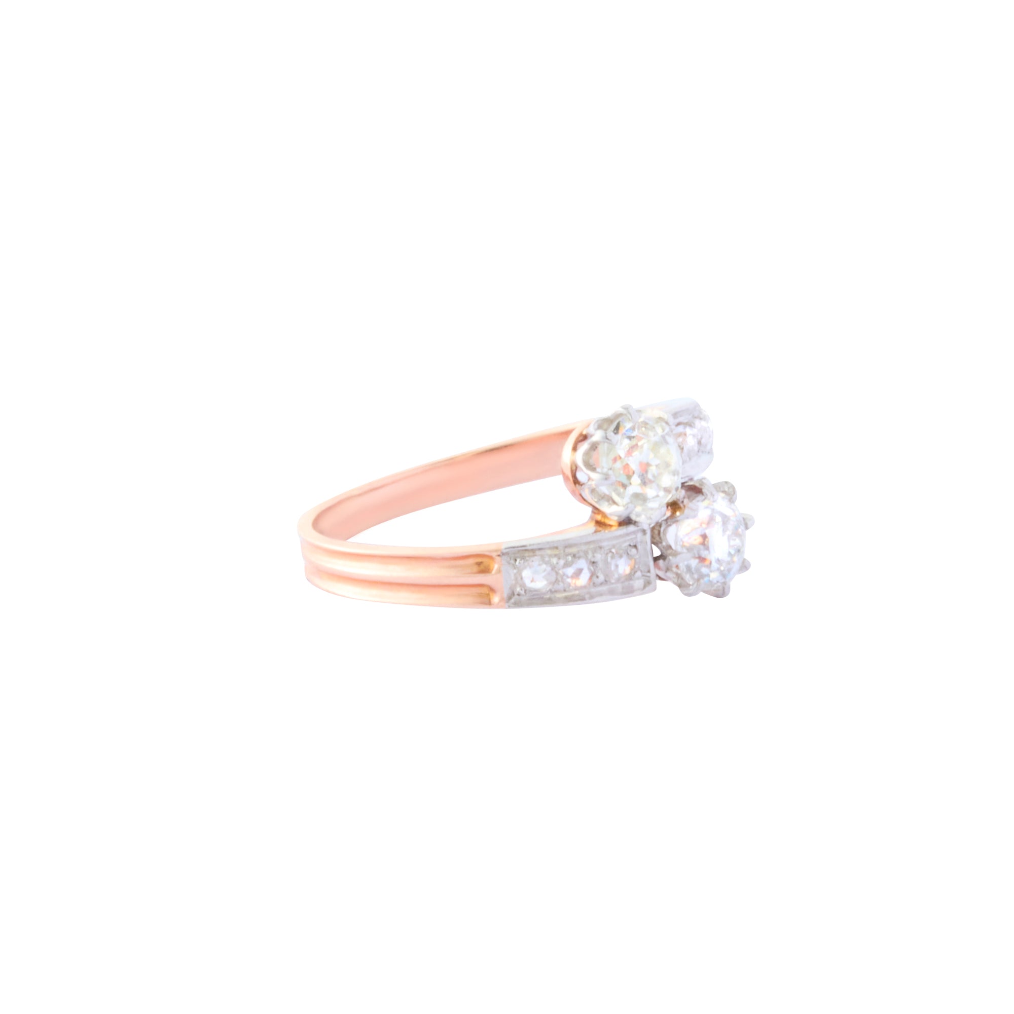 Toi et Moi Ring - Rose and Old Mine Cut Diamond