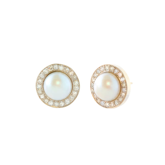 Cluster Ear Studs - Split Pearl and Diamond - Main Img