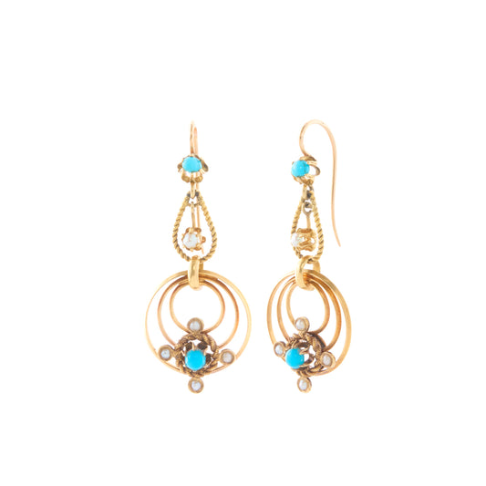 Drop Earrings - Turquoise and Pearl - Main Img