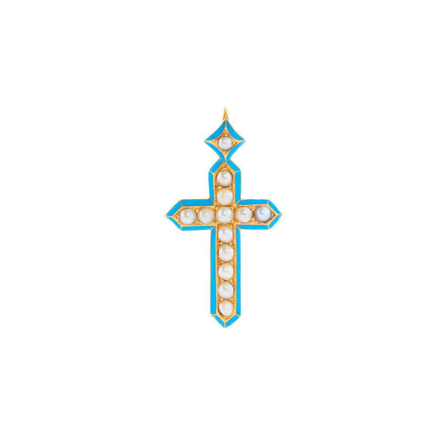 Enamel Cross Pendant - Pearl and Turquoise