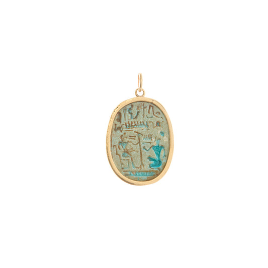 Large Faience Ceramic Scarab Pendant