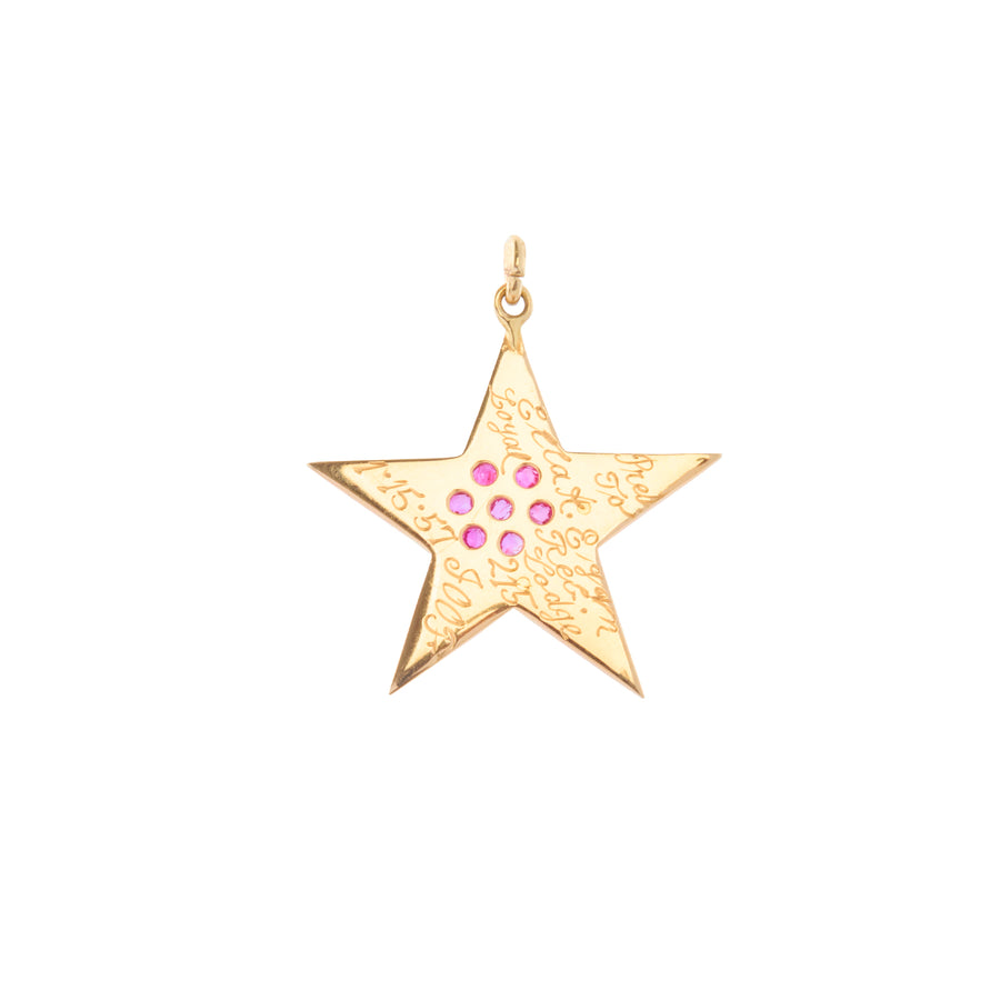 Moon and Star Cluster Pendant - Ruby and Diamond