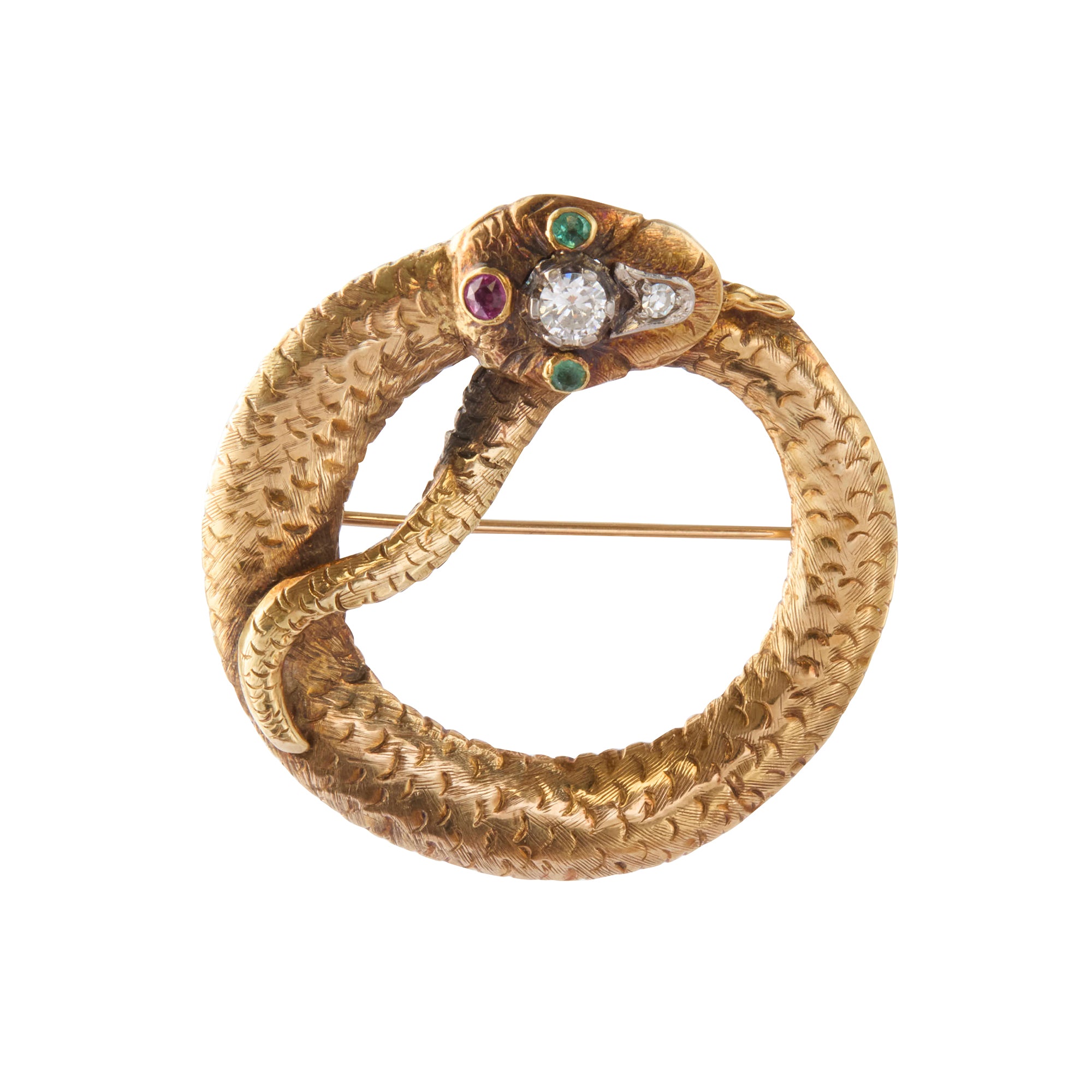Ouroboros Snake Brooch 14K Yellow Gold