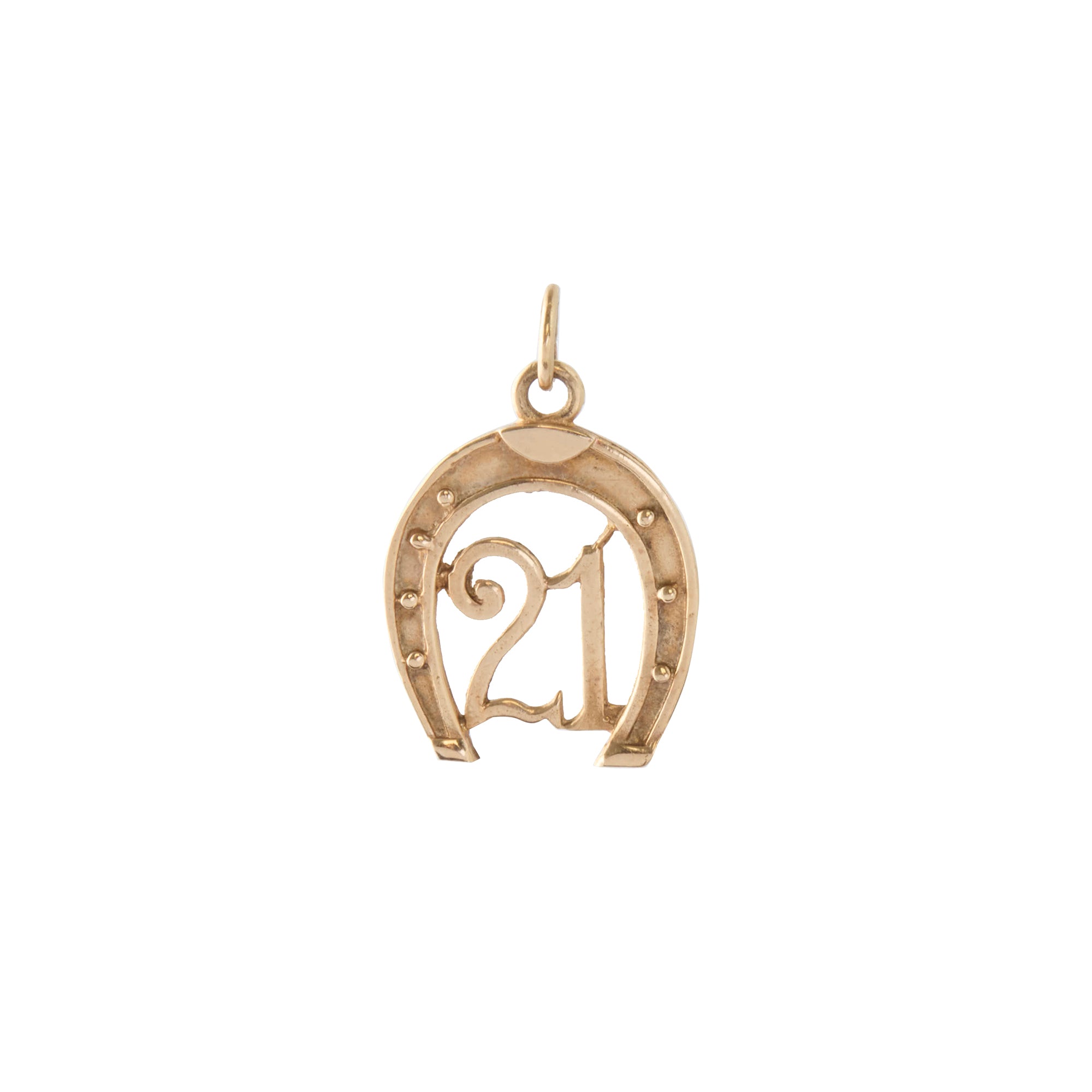 Horseshoe "21" Pendant 14K Yellow Gold