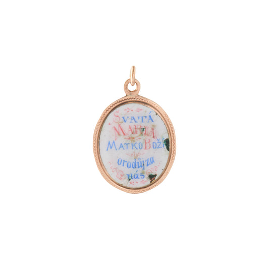 Enamel and Copper Virgin Mary and Baby Jesus Pendant 14K Gold