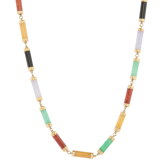 Multi-color Jade Barrel Link Necklace - Main Img