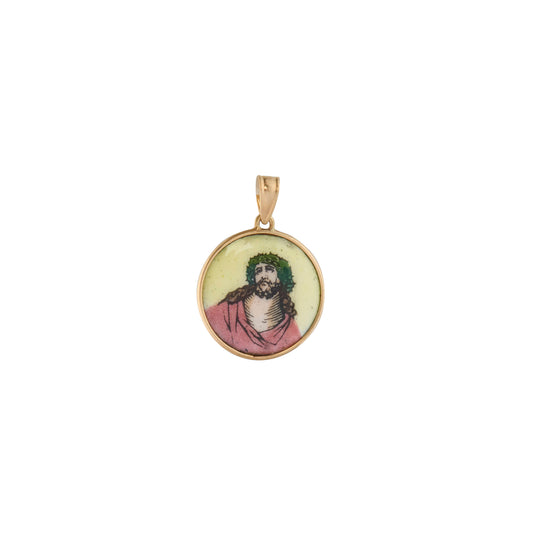 Polychrome Enamel Christ "Gran Poder" Pendant - Main Img